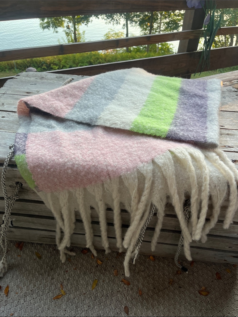 Pastel Colorblock Blanket Scarf Oversized Fringe Pink Lavender Green